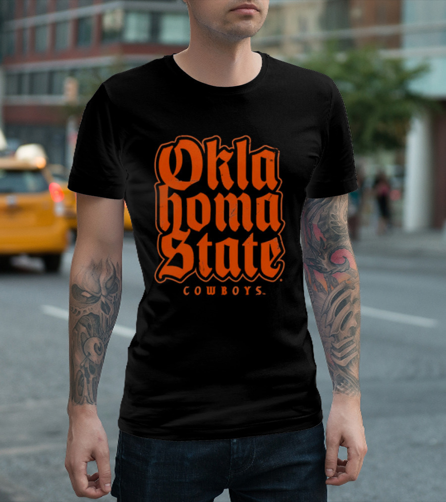 Oklahoma State Cowboys Retro Gothic Orange Text T-Shirt
