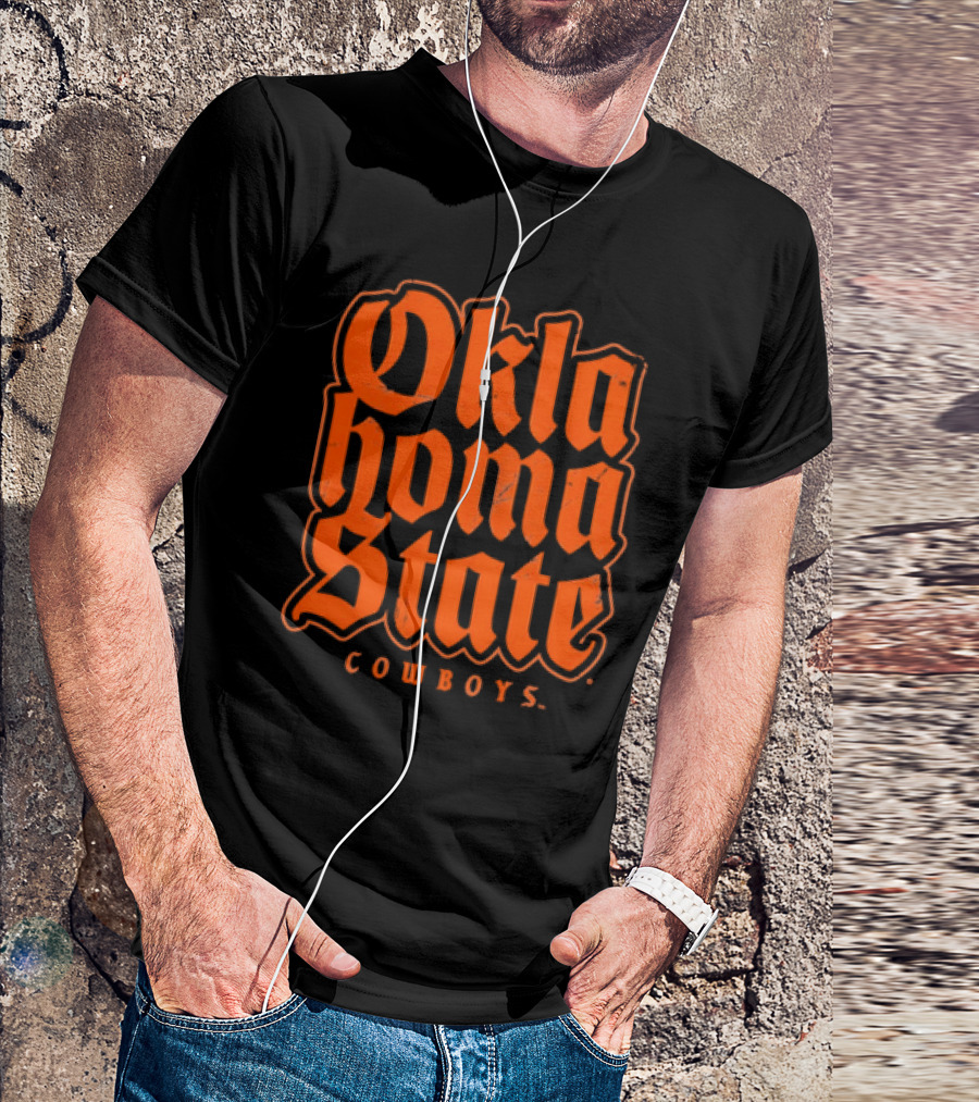 Oklahoma State Cowboys Retro Gothic Orange Text T-Shirt