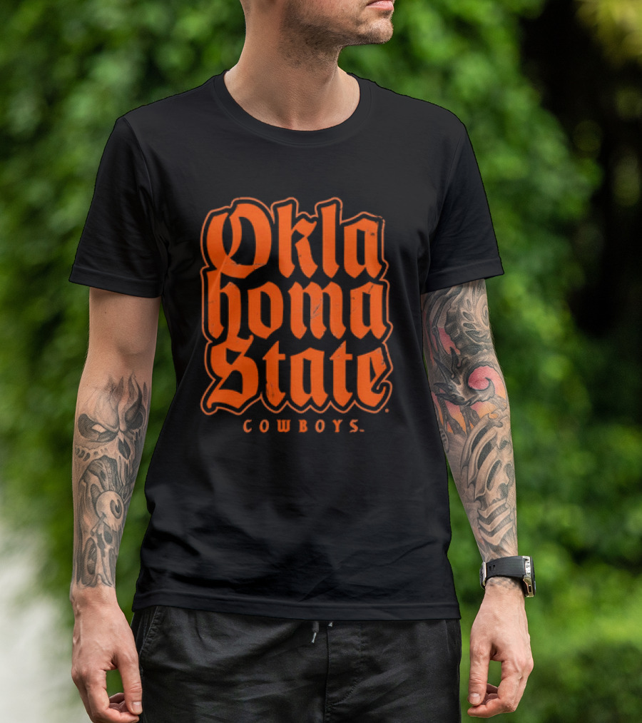 Oklahoma State Cowboys Retro Gothic Orange Text T-Shirt