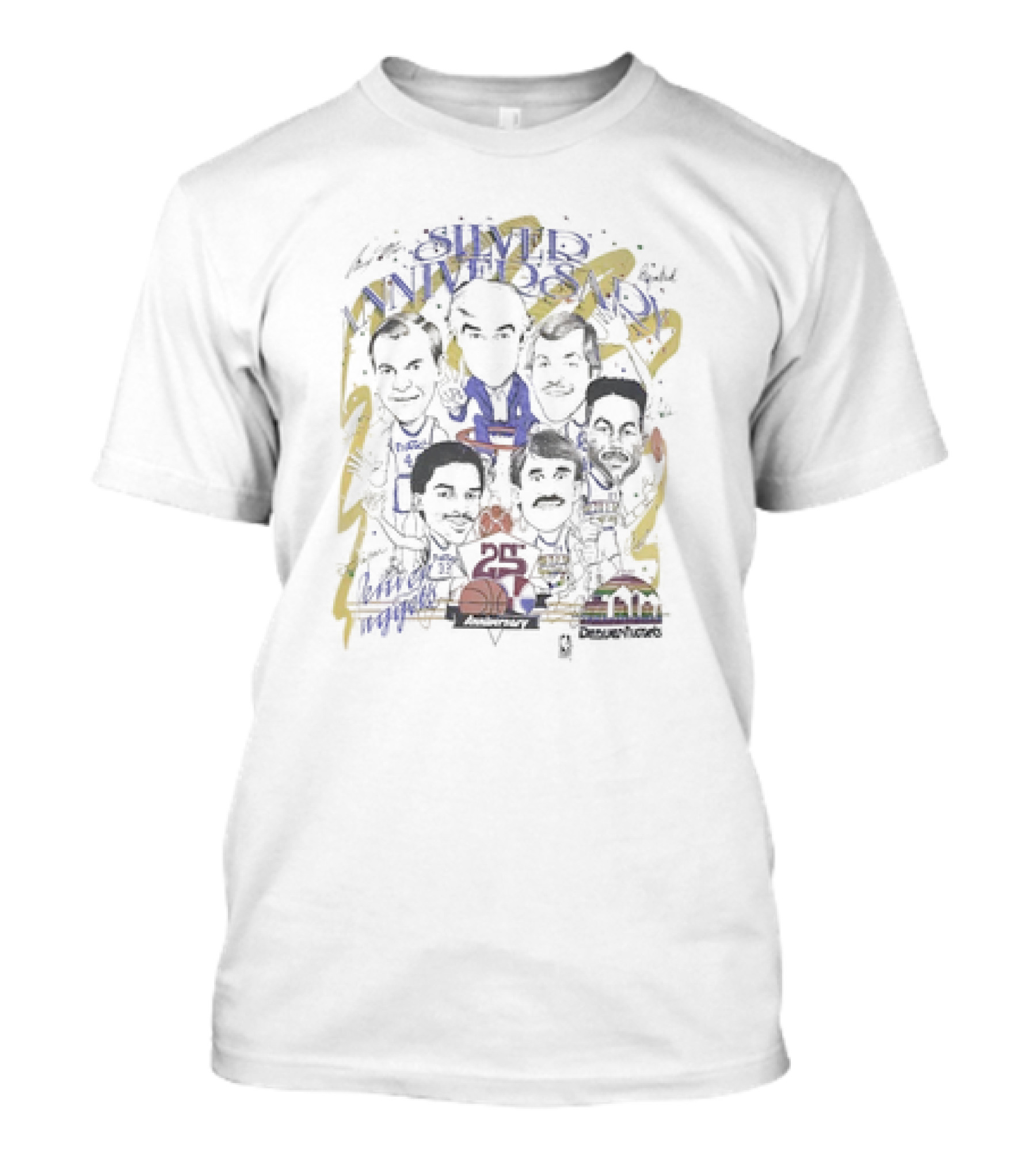 Silver Anniversary 25 Years Denver Nuggets Basketball Team Caricature Vintage NBA T-Shirt