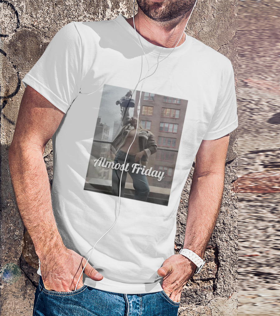 Almost Friday Sydney Sweeney Holding Handbag Urban Balcony Scene T-Shirt