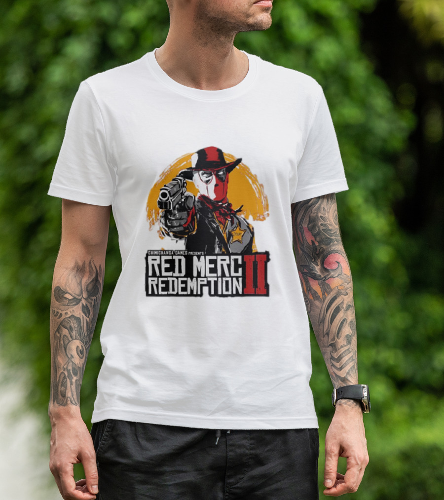 Deadpool Chimichanga Games Red Merc Redemption II Cowboy Mercenary T-Shirt