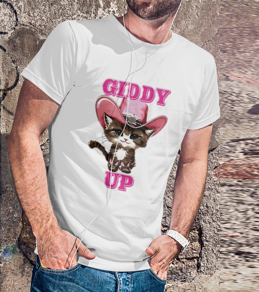 Giddy Up Cowboy Cat Pink Hat Kitten T-Shirt