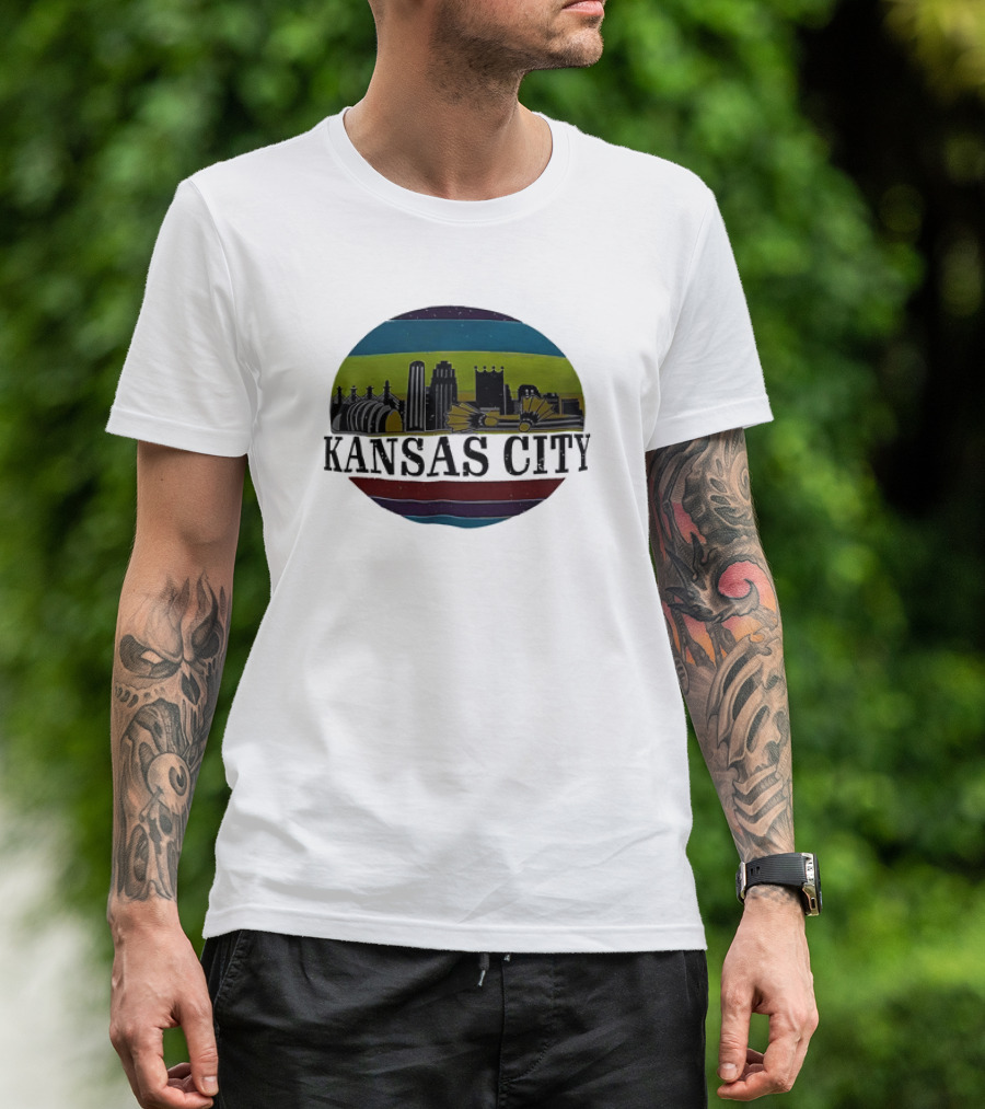 Kansas City Vintage Skyline Retro Stripes T-Shirt