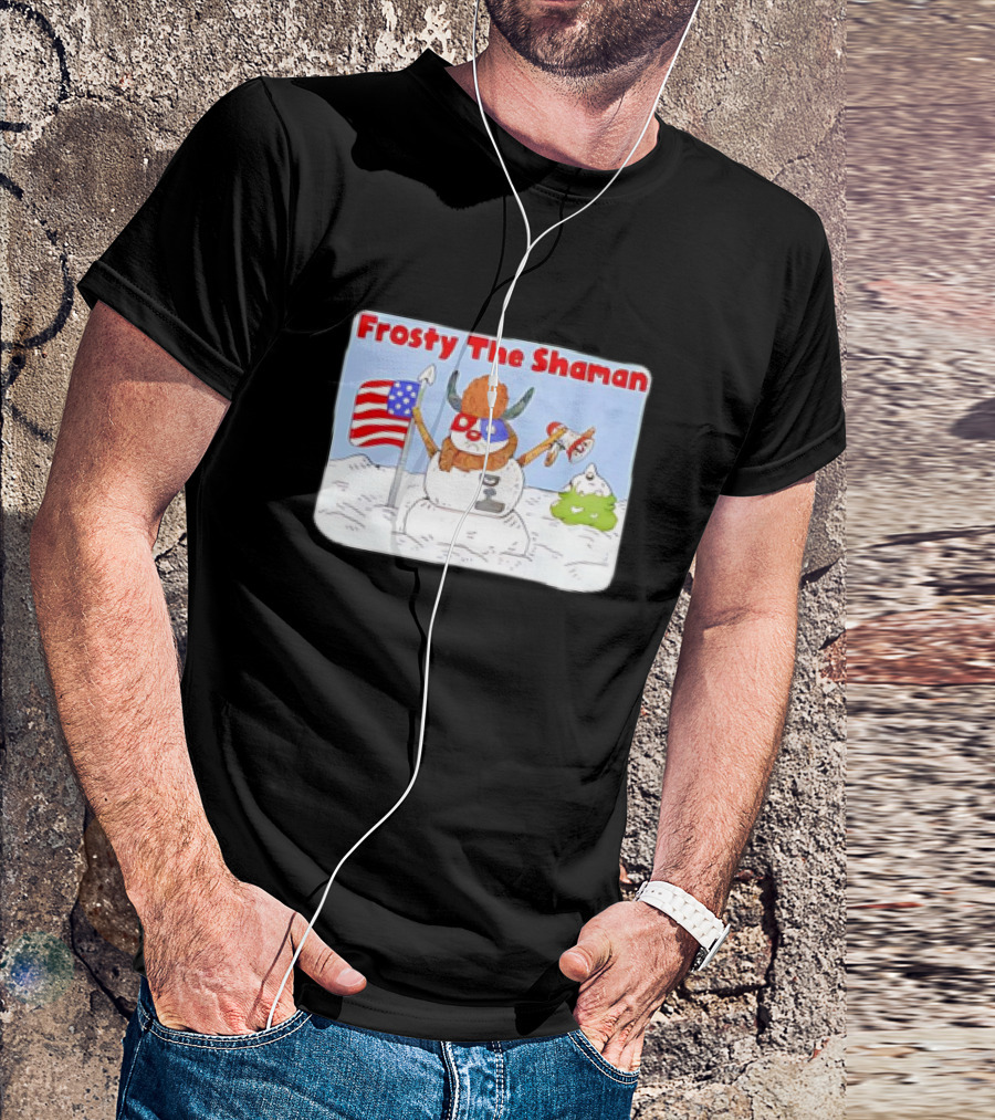 Frosty The Shaman USA Flag Viking Helmet Snowman T-Shirt