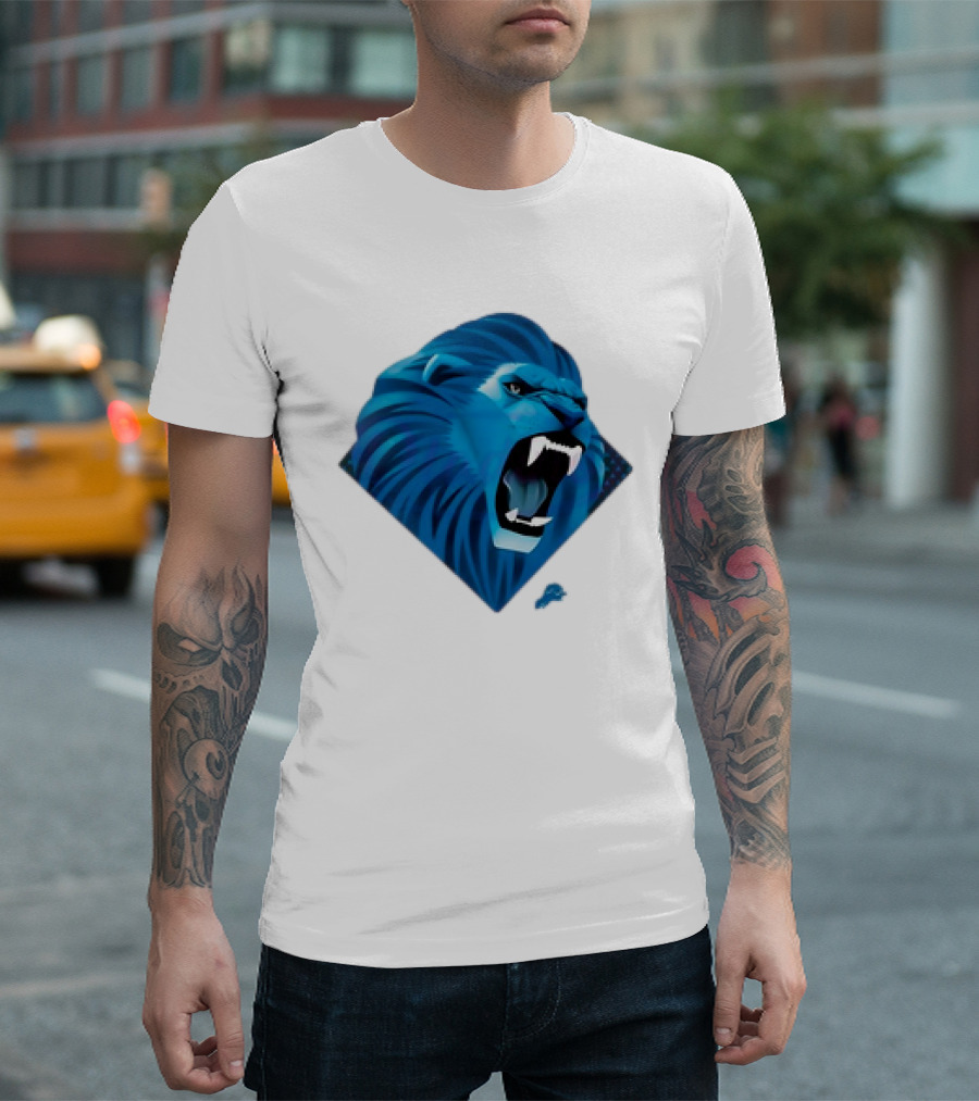 Detroit Lions Roaring Blue Lion Head Emblem T-Shirt