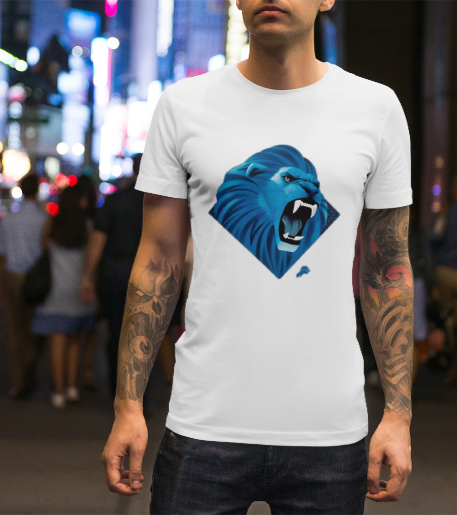 Detroit Lions Roaring Blue Lion Head Emblem T-Shirt