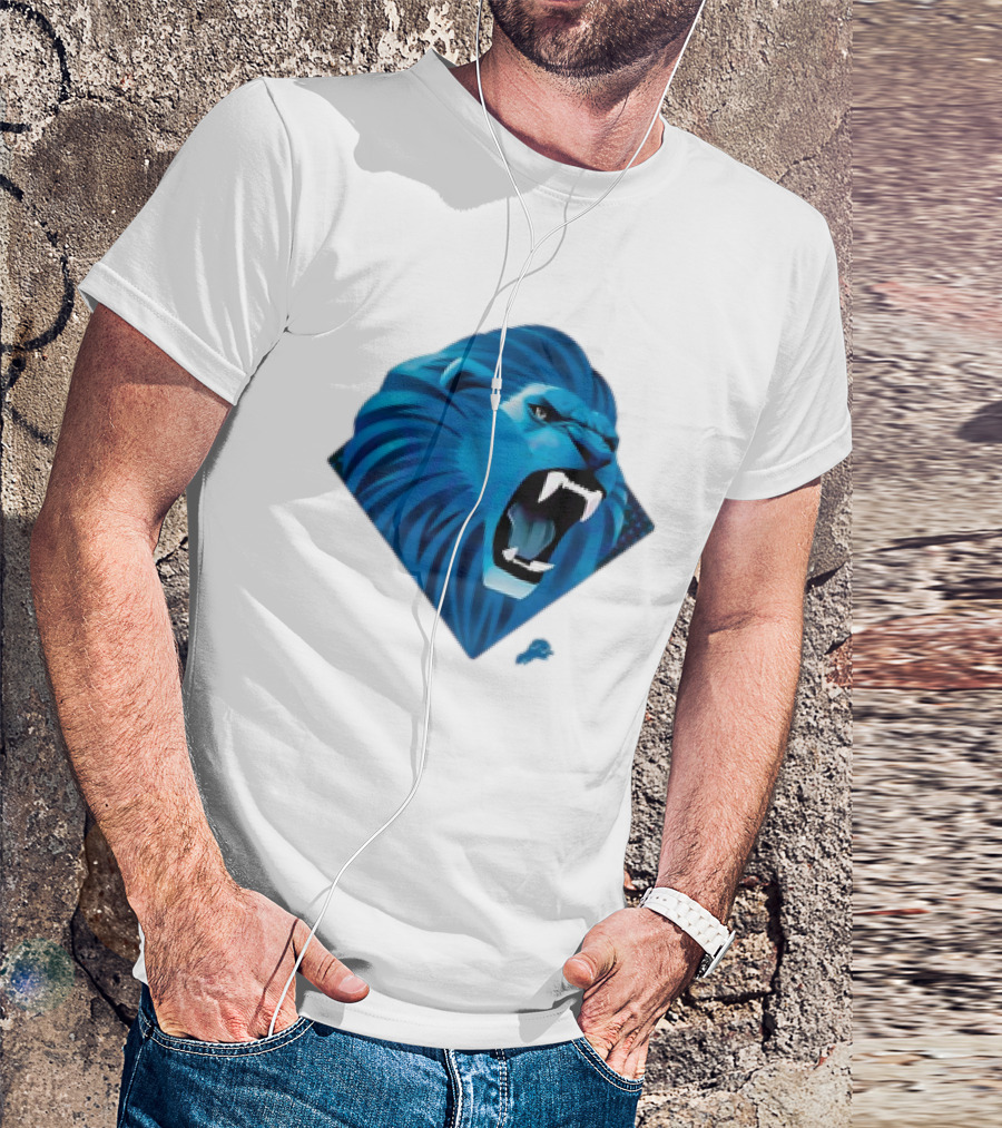 Detroit Lions Roaring Blue Lion Head Emblem T-Shirt