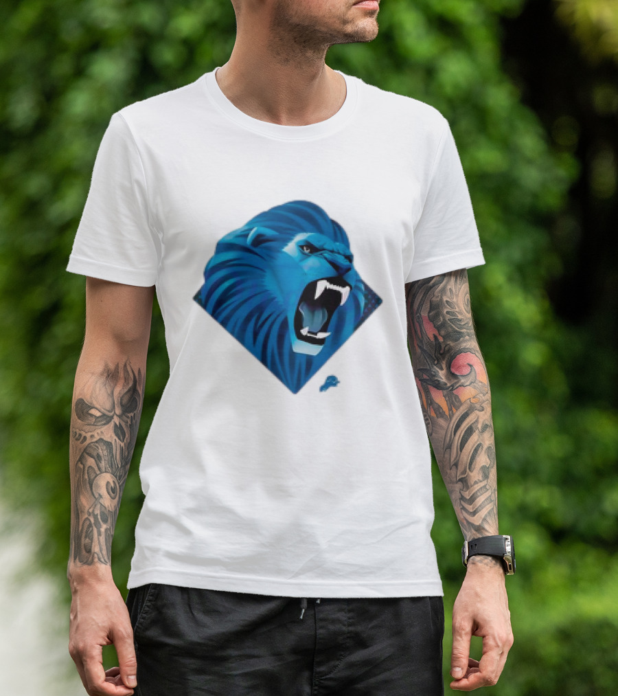 Detroit Lions Roaring Blue Lion Head Emblem T-Shirt