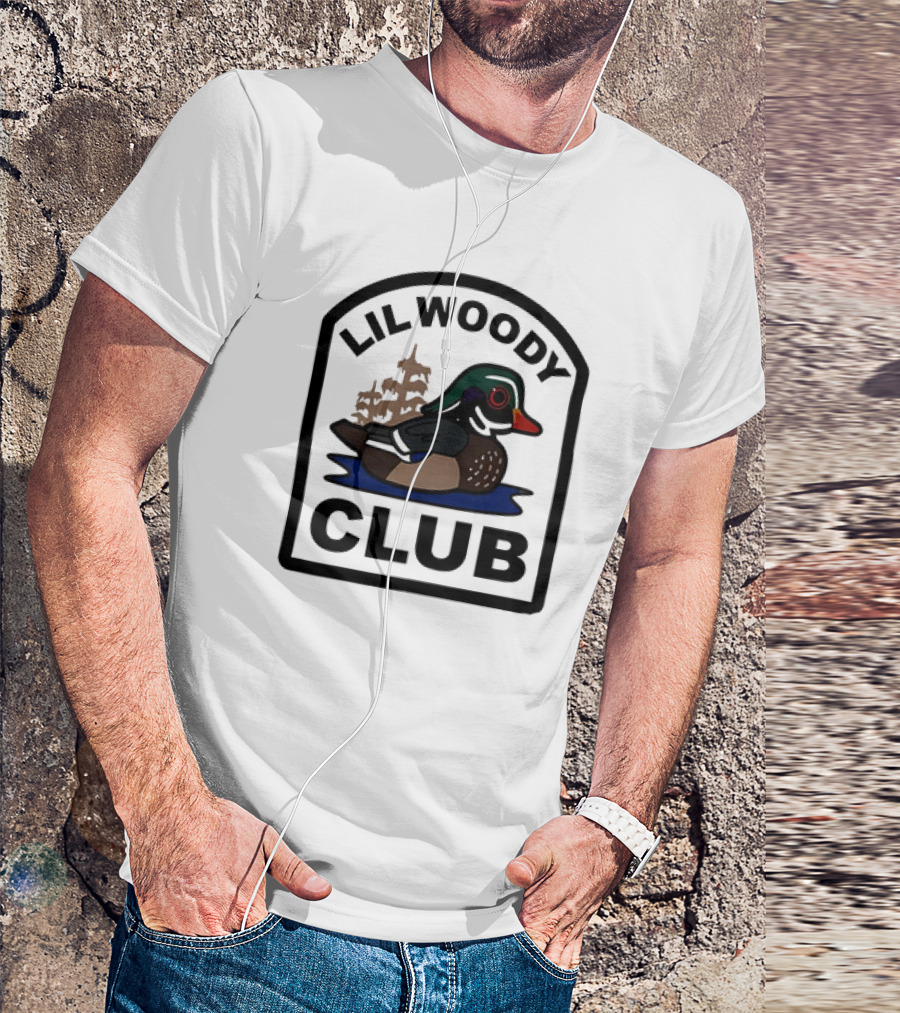Lil Woody Club Duck Logo And Tree Background T-Shirt