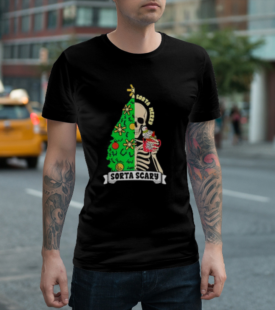 Sorta Merry Sorta Scary Christmas Skeleton Xmas Tree T-Shirt