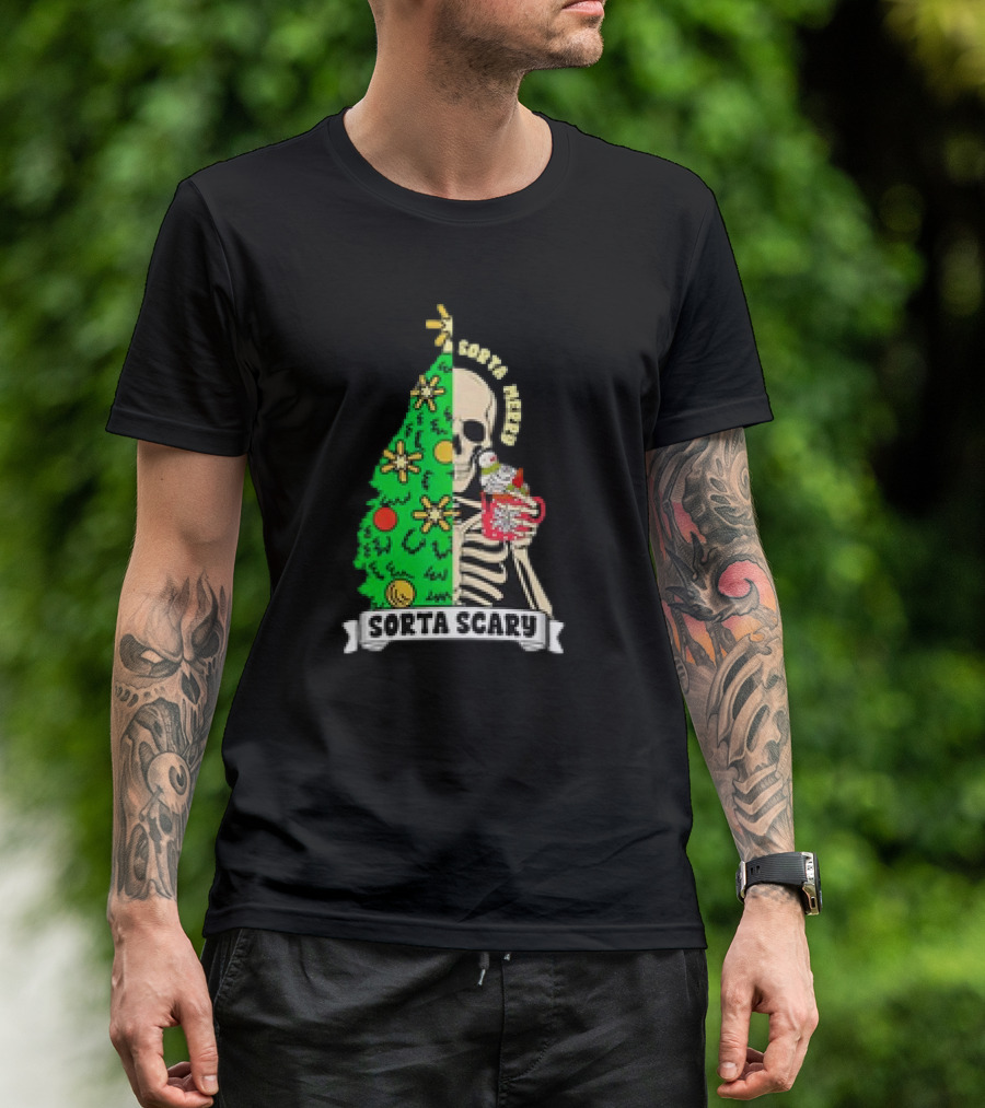 Sorta Merry Sorta Scary Christmas Skeleton Xmas Tree T-Shirt