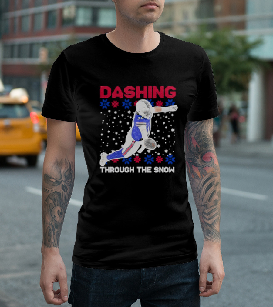 Josh Allen Buffalo Bills Dashing Through The Snow Holiday Football T-Shirt