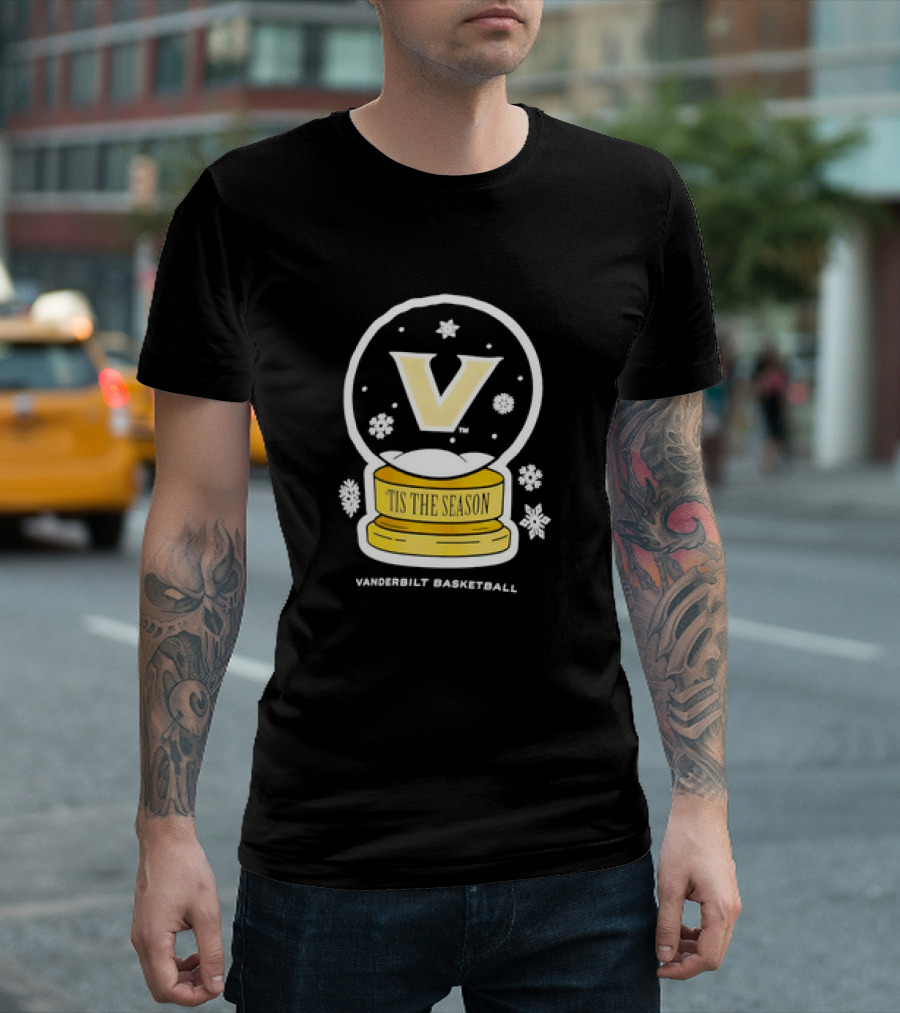 Vanderbilt Basketball Tis the Season Christmas Snow Globe T-Shirt