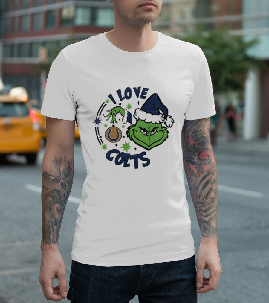 Indianapolis Colts I Love Colts Christmas Grinch Santa Hat T-Shirt