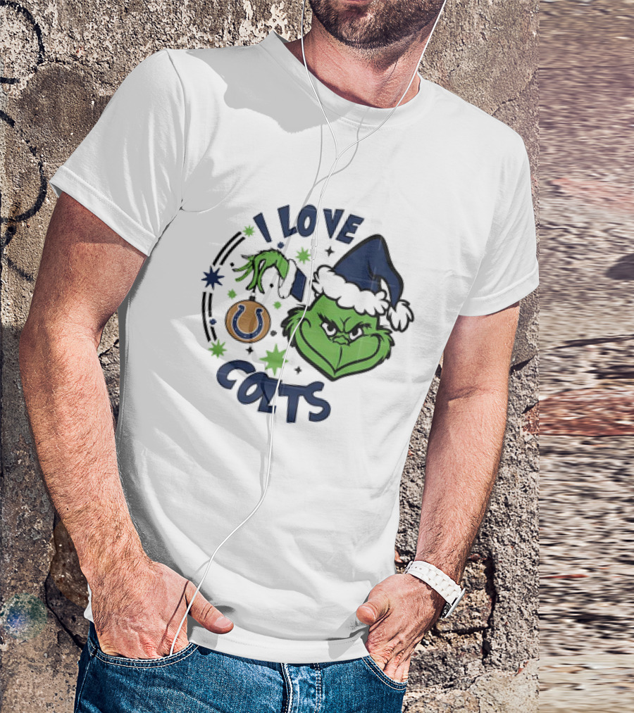 Indianapolis Colts I Love Colts Christmas Grinch Santa Hat T-Shirt