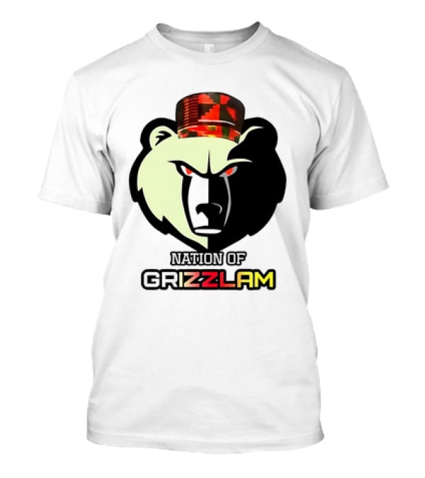 Nation Of Grizzlam Bear Logo With Camo Hat T-Shirt