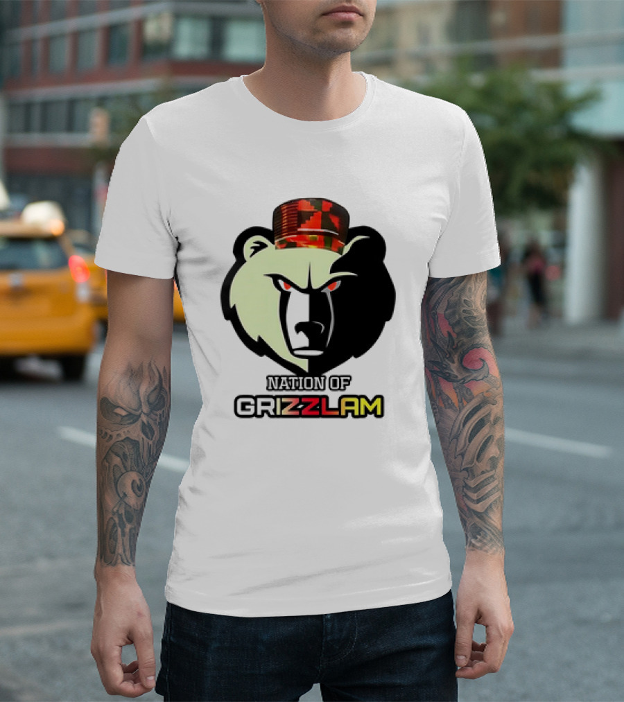 Nation of Grizzlam Bear Logo with Camo Hat T-Shirt