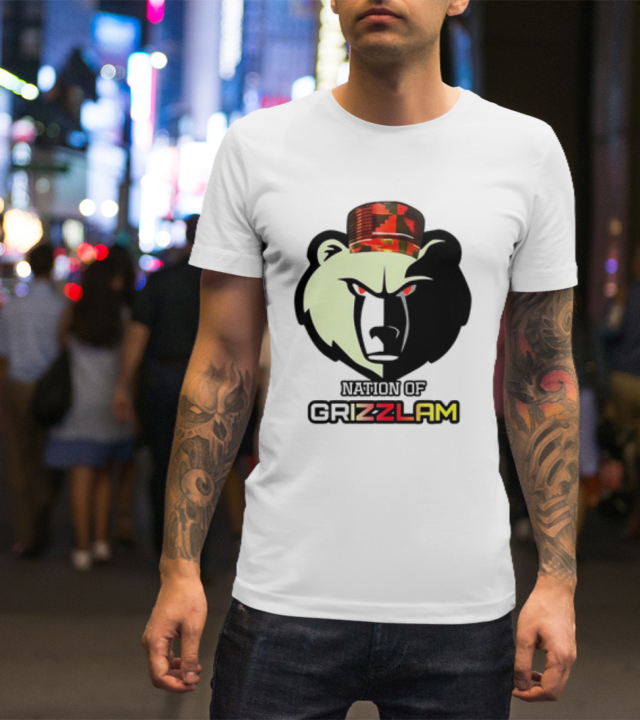 Nation Of Grizzlam Bear Logo With Camo Hat T-Shirt