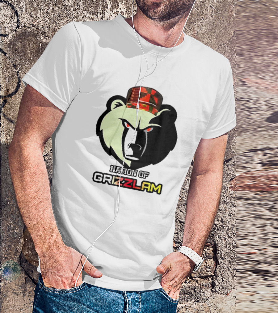 Nation Of Grizzlam Bear Logo With Camo Hat T-Shirt