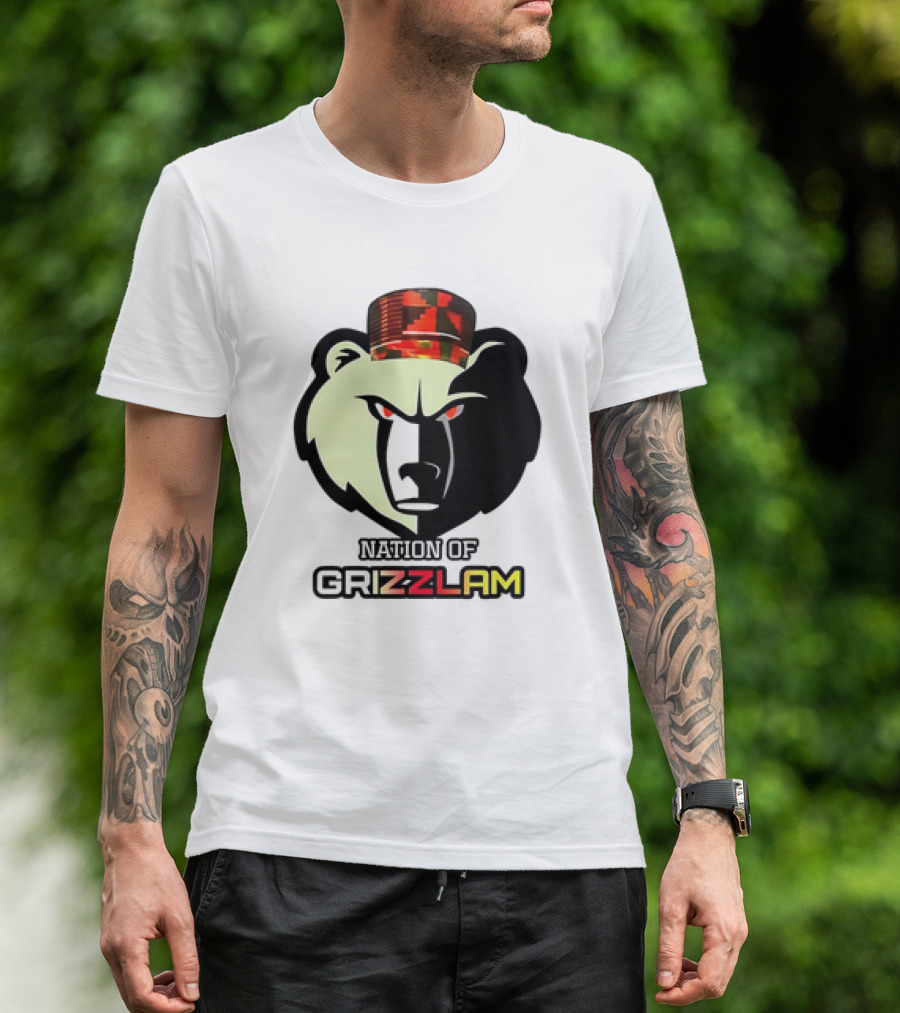 Nation Of Grizzlam Bear Logo With Camo Hat T-Shirt