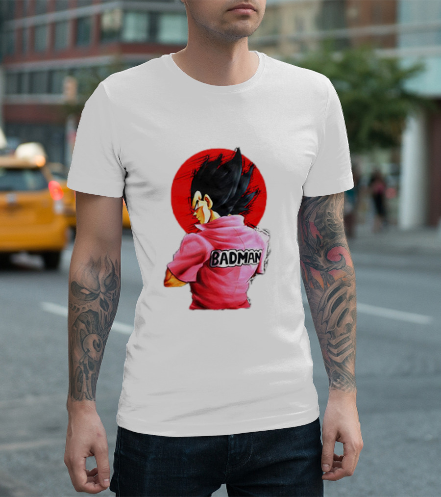 Vegeta Badman Pink Shirt Dragon Ball Style Red Circle Background T-Shirt