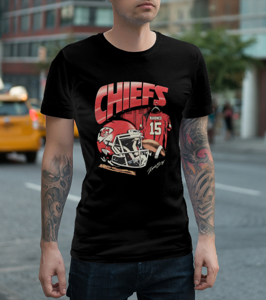 Kansas City Chiefs Patrick Mahomes 15 NFL Helmet Jersey Chiefs T-Shirt