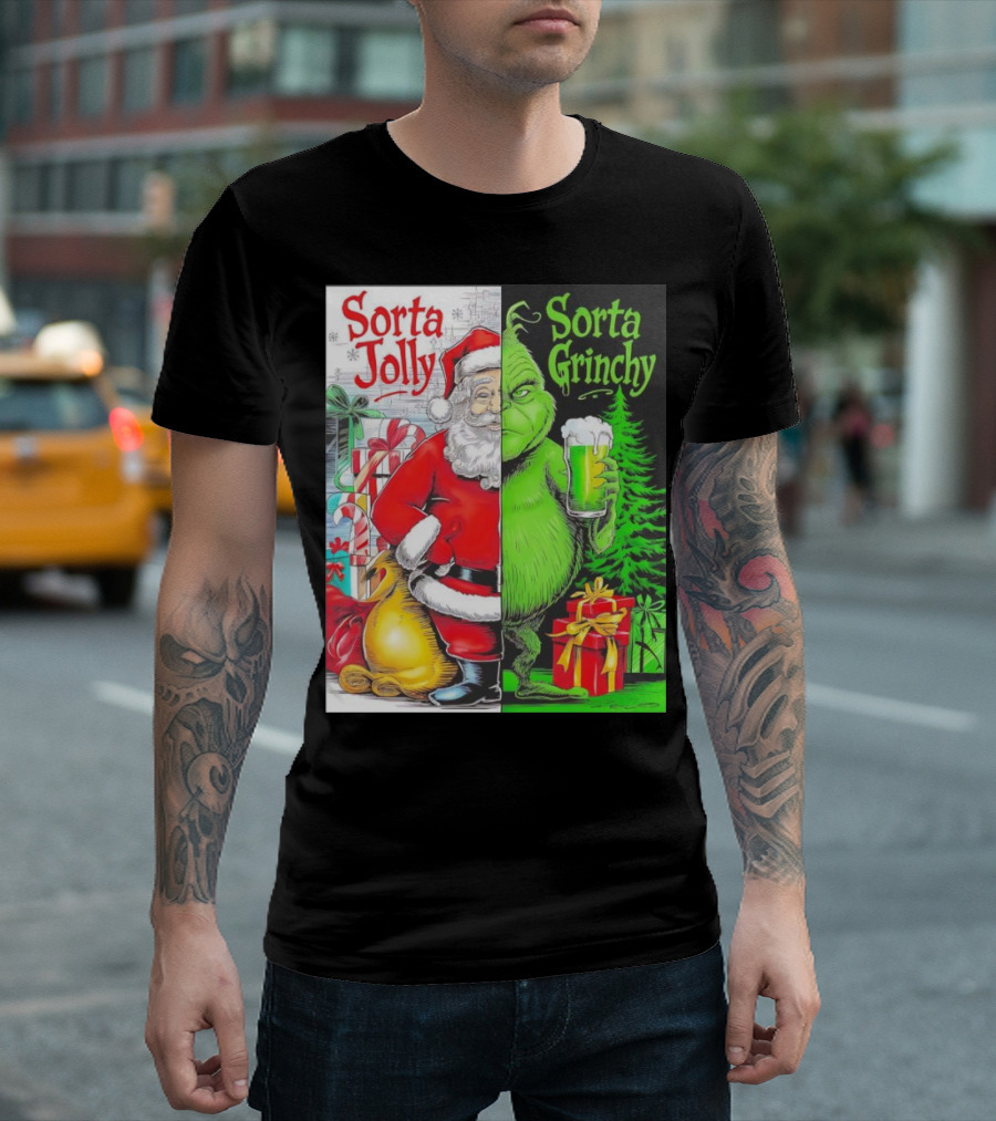 Sorta Jolly Sorta Grinchy Santa Claus Grinch Christmas Gifts T-Shirt