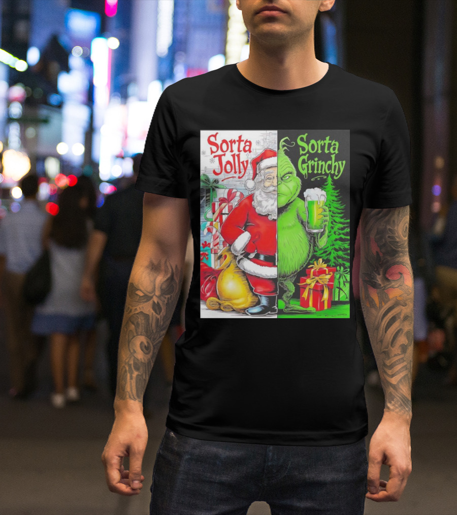 Sorta Jolly Sorta Grinchy Santa Claus Grinch Christmas Gifts T-Shirt
