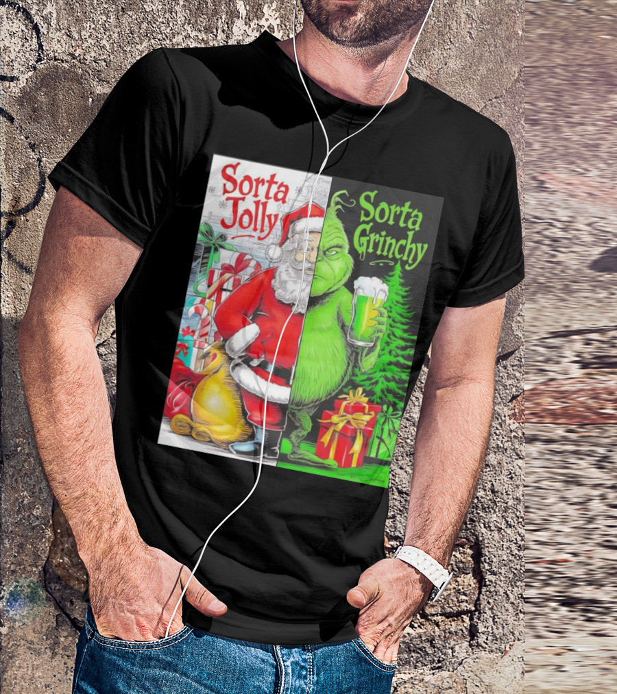 Sorta Jolly Sorta Grinchy Santa Claus Grinch Christmas Gifts T-Shirt