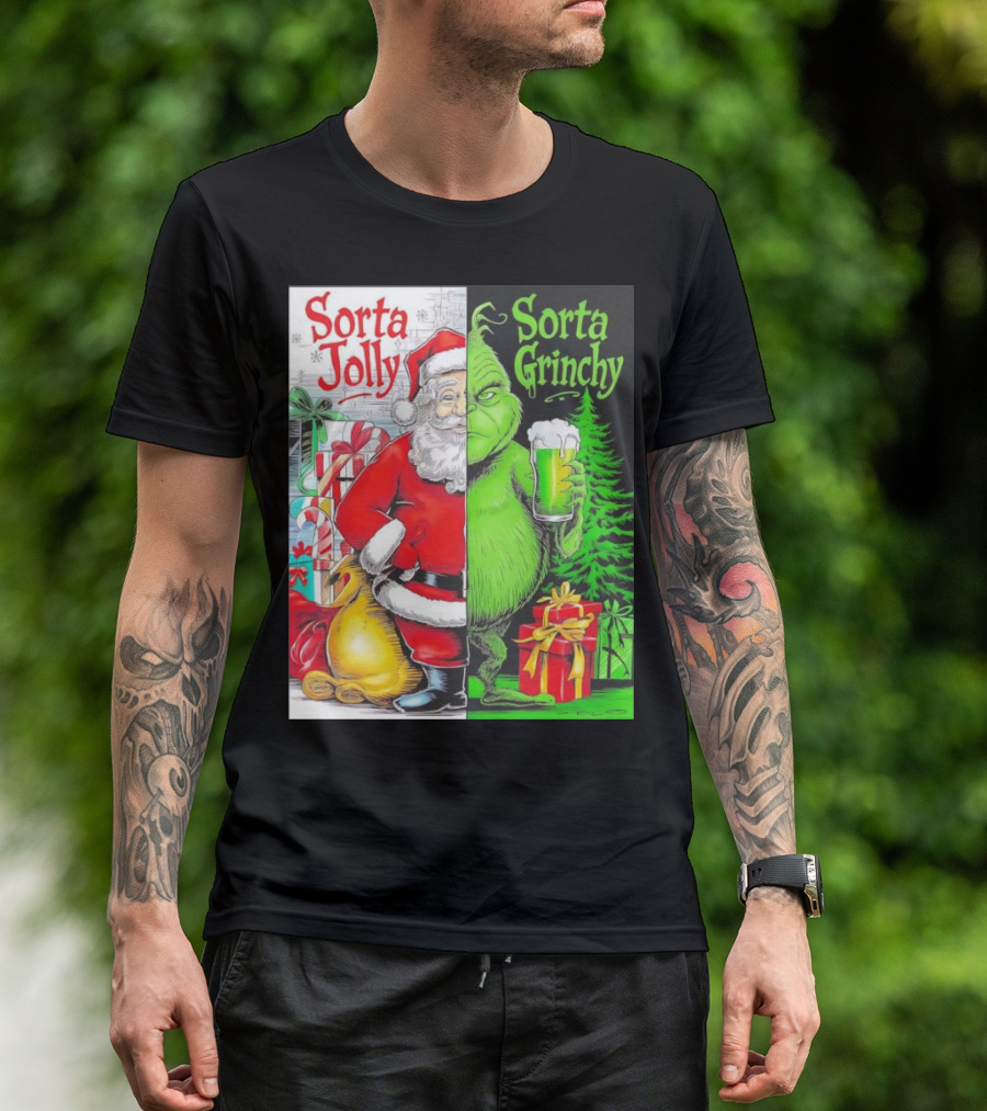 Sorta Jolly Sorta Grinchy Santa Claus Grinch Christmas Gifts T-Shirt