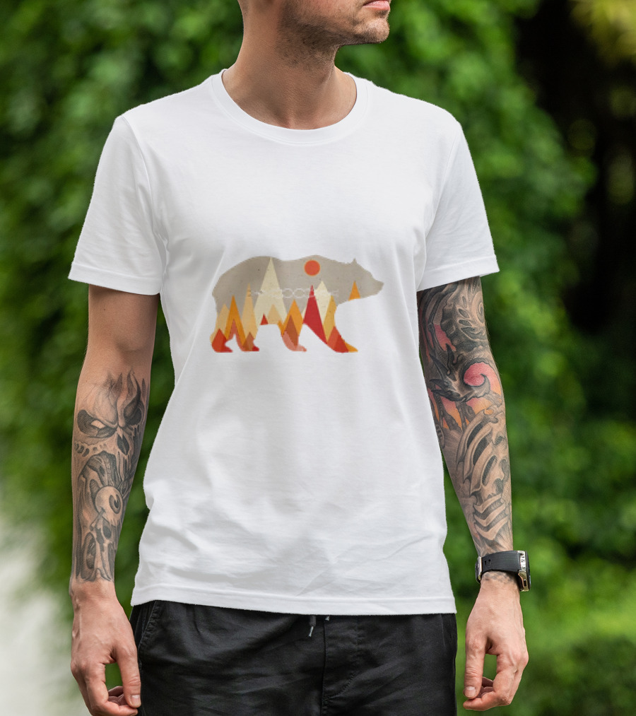 Bear Go Outside Worst Case Scenario A Bear Kills You Retro Geometric Bear T-Shirt