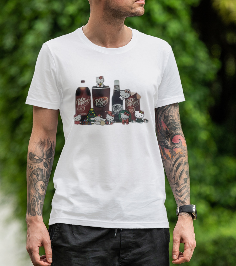Hello Kitty Holiday With Dr Pepper Bottles And Cans T-Shirt