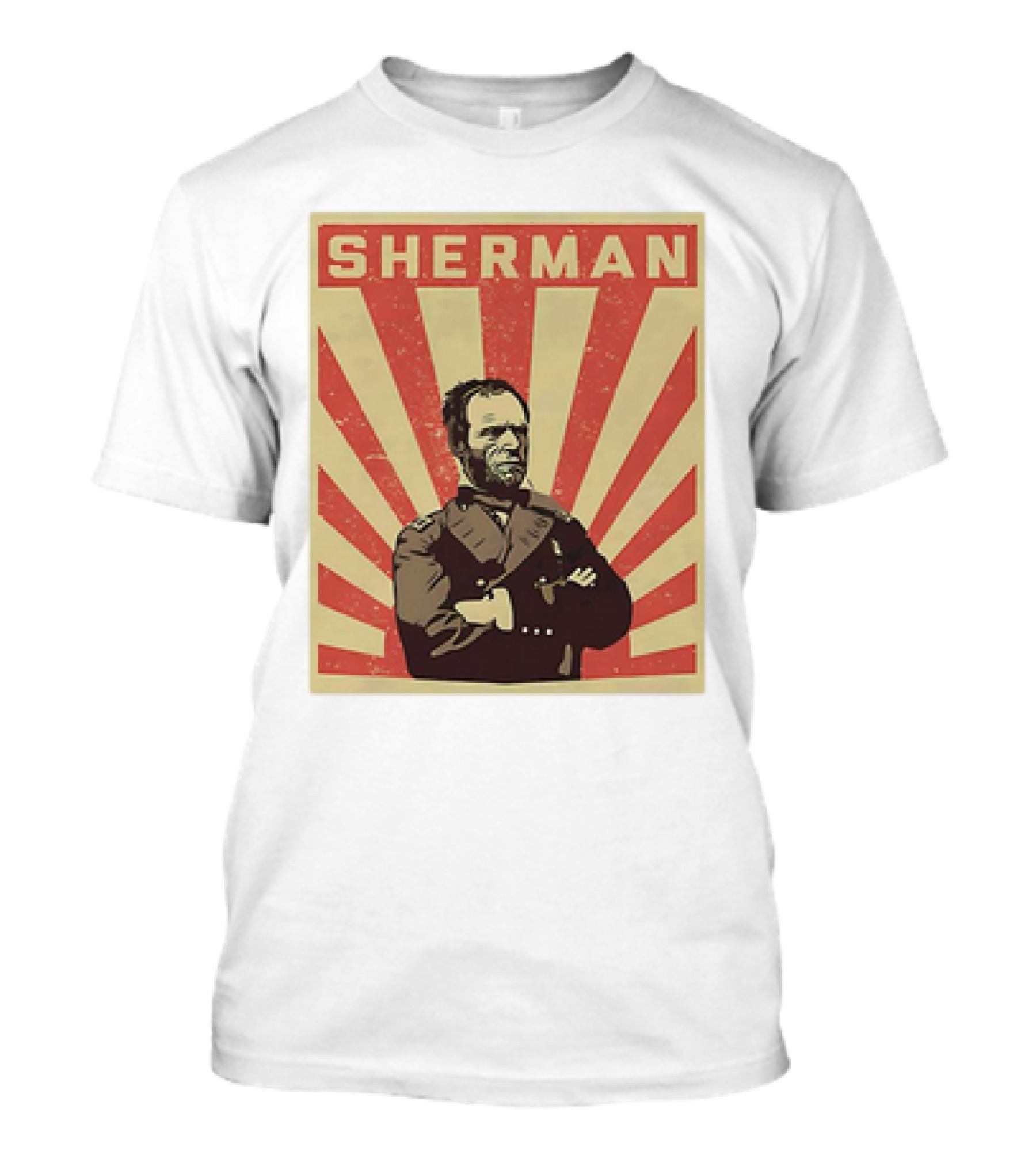Sherman Poster With Bold Red Rays Background T-Shirt