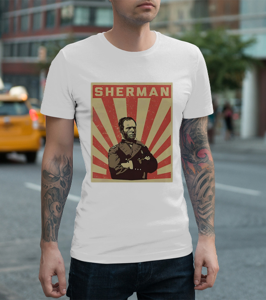 Sherman Poster With Bold Red Rays Background T-Shirt