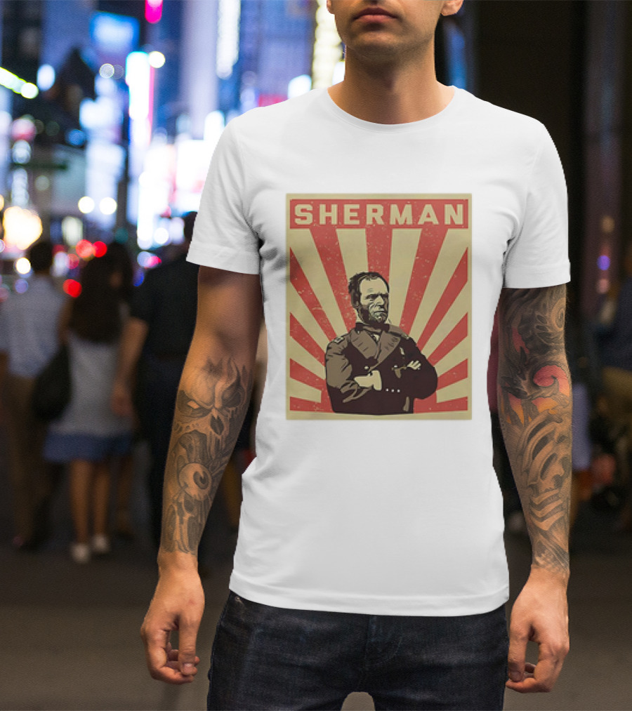 Sherman Poster With Bold Red Rays Background T-Shirt