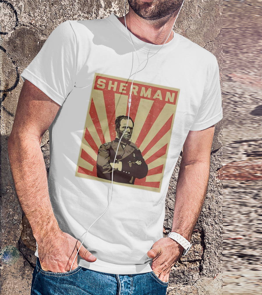 Sherman Poster With Bold Red Rays Background T-Shirt