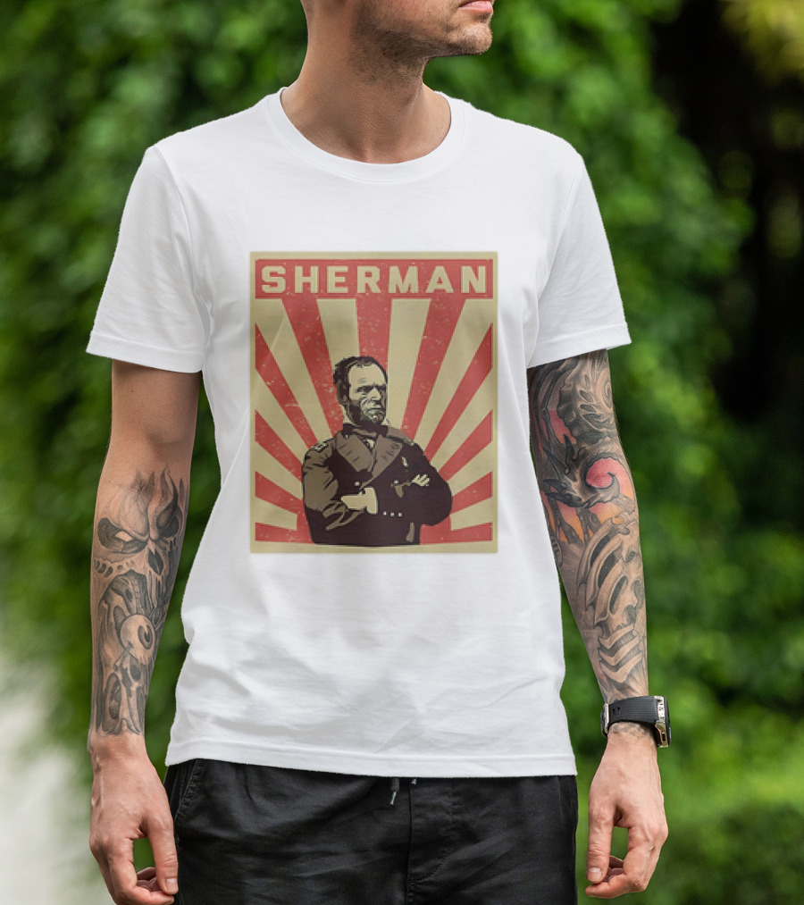 Sherman Poster With Bold Red Rays Background T-Shirt