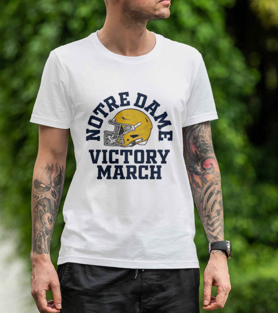 Notre Dame Victory March 2025 Fighting Irish Helmet T-Shirt