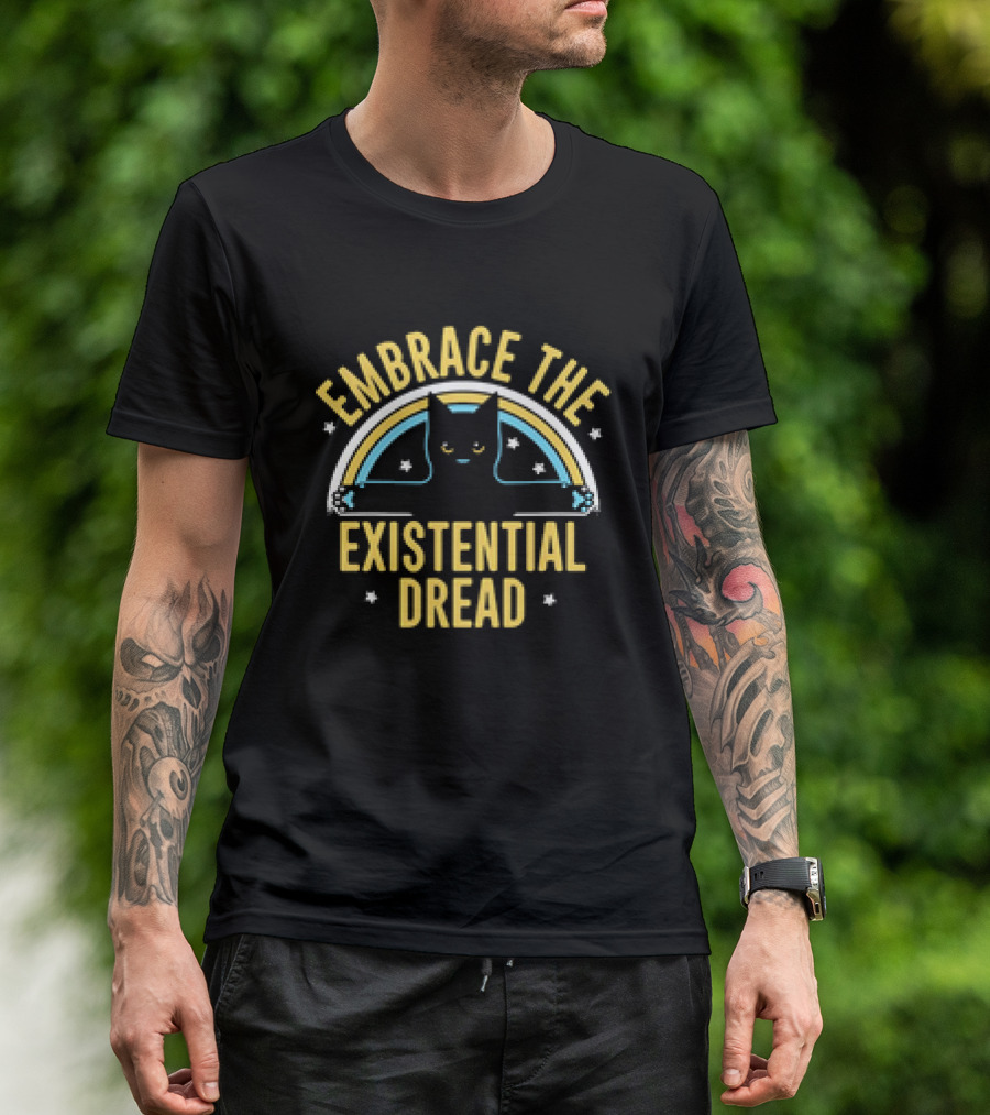 Embrace The Existential Dread Cat With Rainbow T-Shirt