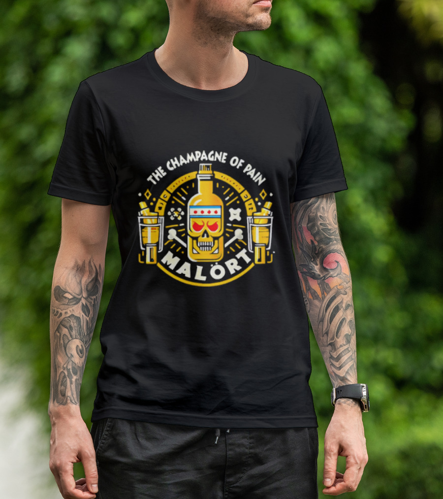 The Champagne Of Pain Malort Skull Chicago Flag Crossbones T-Shirt