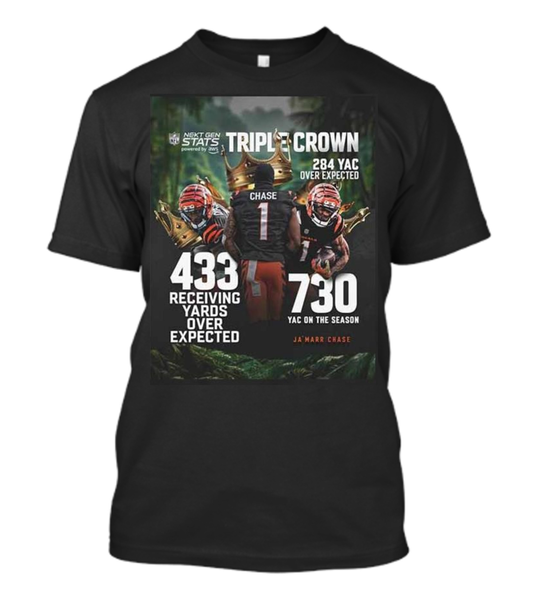 Triple Crown Ja'Marr Chase 433 Receiving Yards Over Expected 730 YAC On The Season Cincinnati Bengals T-Shirt