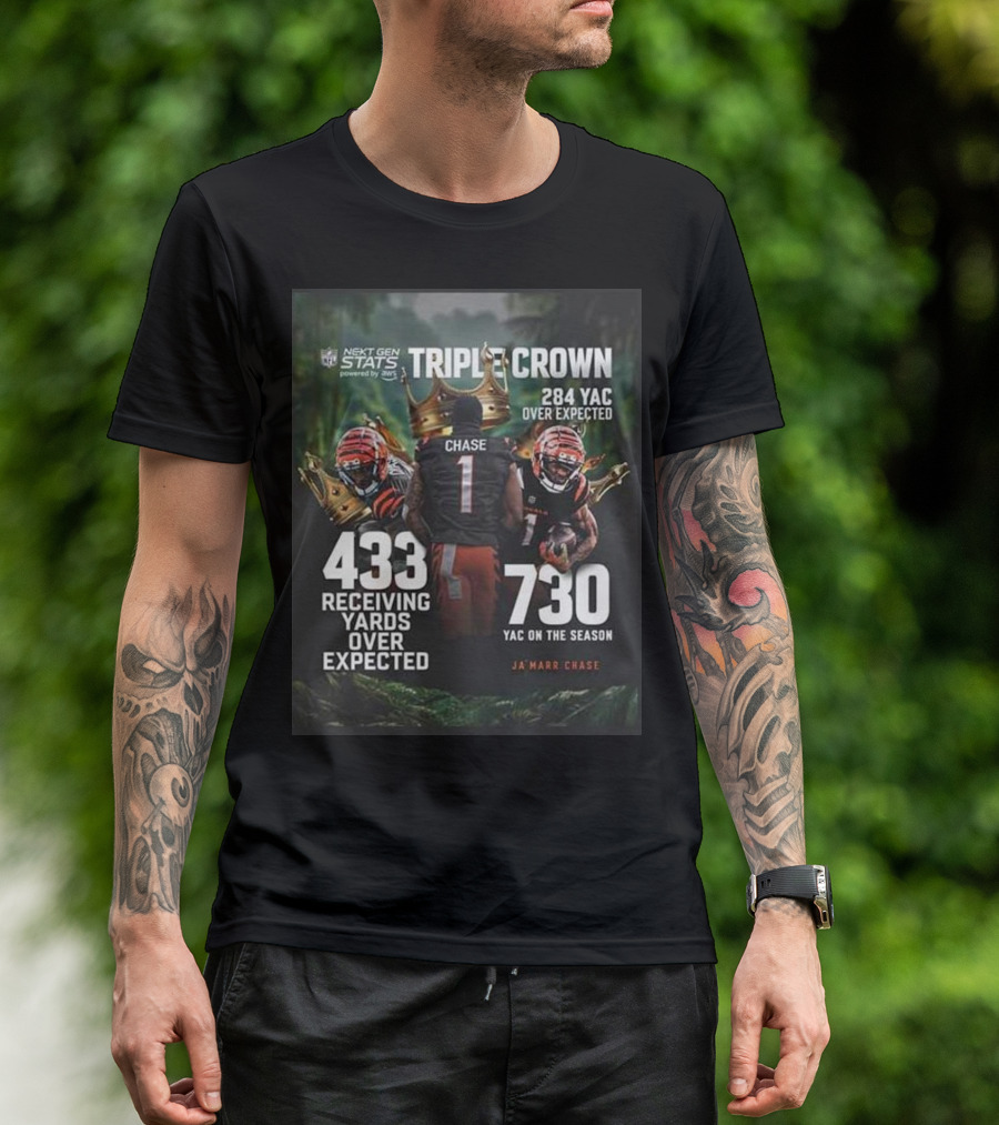 Triple Crown Ja'Marr Chase 433 Receiving Yards Over Expected 730 YAC On The Season Cincinnati Bengals T-Shirt