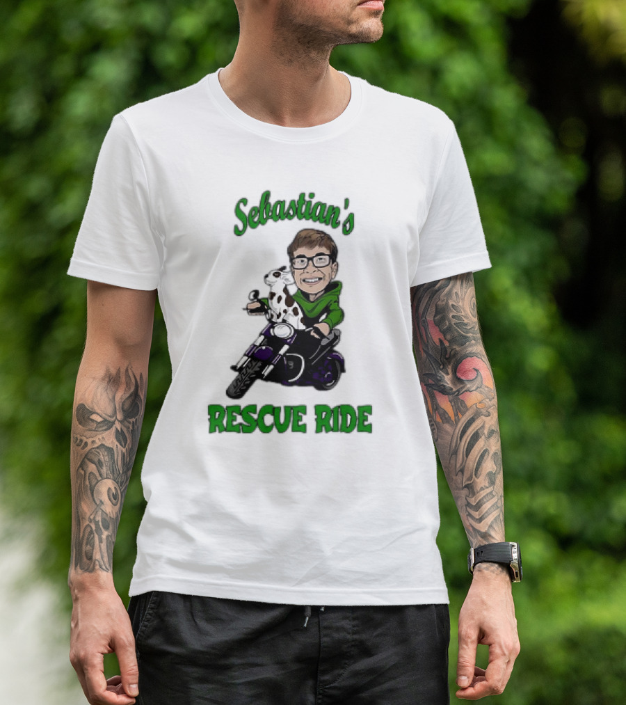 Sebastian's Rescue Ride Sebastian Rogers Motorcycle Puppy Adventure T-Shirt