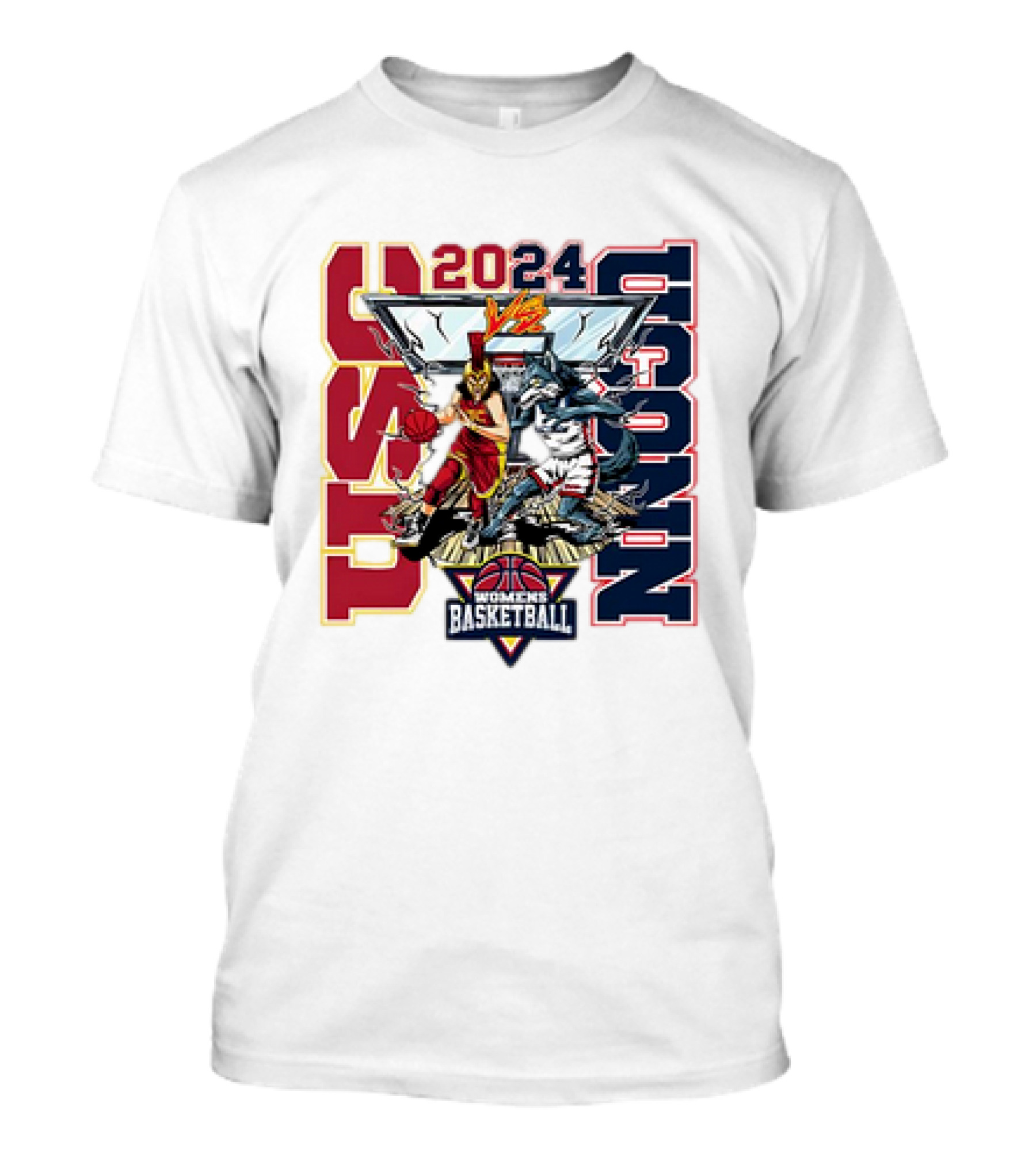 USC Trojans Vs UConn Huskies 2024 Women's Basketball Mascot Showdown T-Shirt