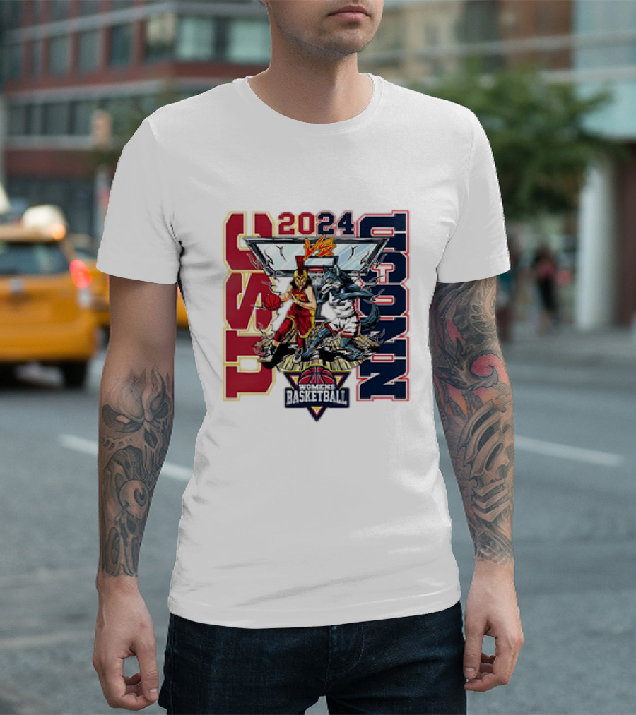 USC Trojans Vs UConn Huskies 2024 Women's Basketball Mascot Showdown T-Shirt