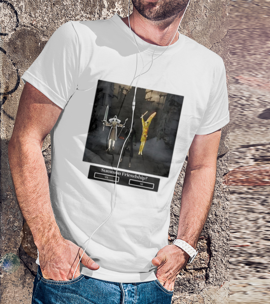 Summon Friendship? Yes No Characters With Swords And Wings T-Shirt