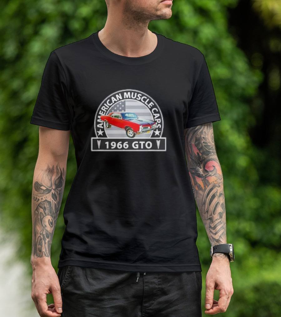 American Muscle Cars 1966 GTO US Flag T-Shirt