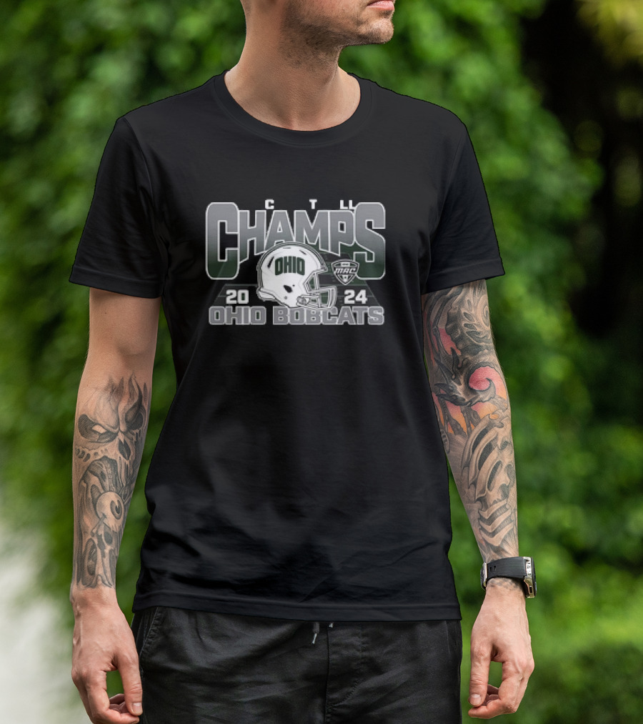 Ohio Bobcats 2024 C T L Champs Football Helmet MAC T-Shirt
