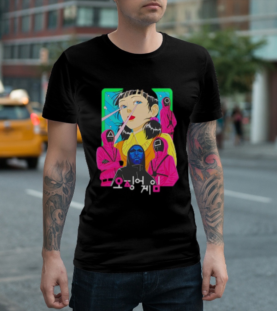 Squid Game 오징어 게임 Pink Soldier Characters and Doll T-Shirt
